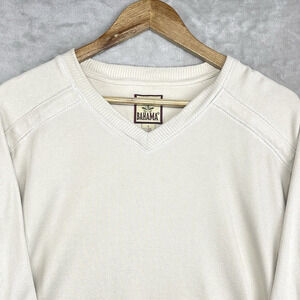 Tommy Bahama Silk Blend Sweater Men's Large Ivory Ribbed Knit Quiet Luxury